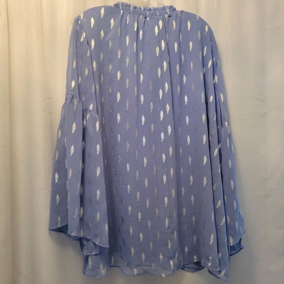 Jennifer Lopez Womens 3X Boho Tunic Blue Metallic Feather Bell Sleeve Flowy - Picture 4 of 7